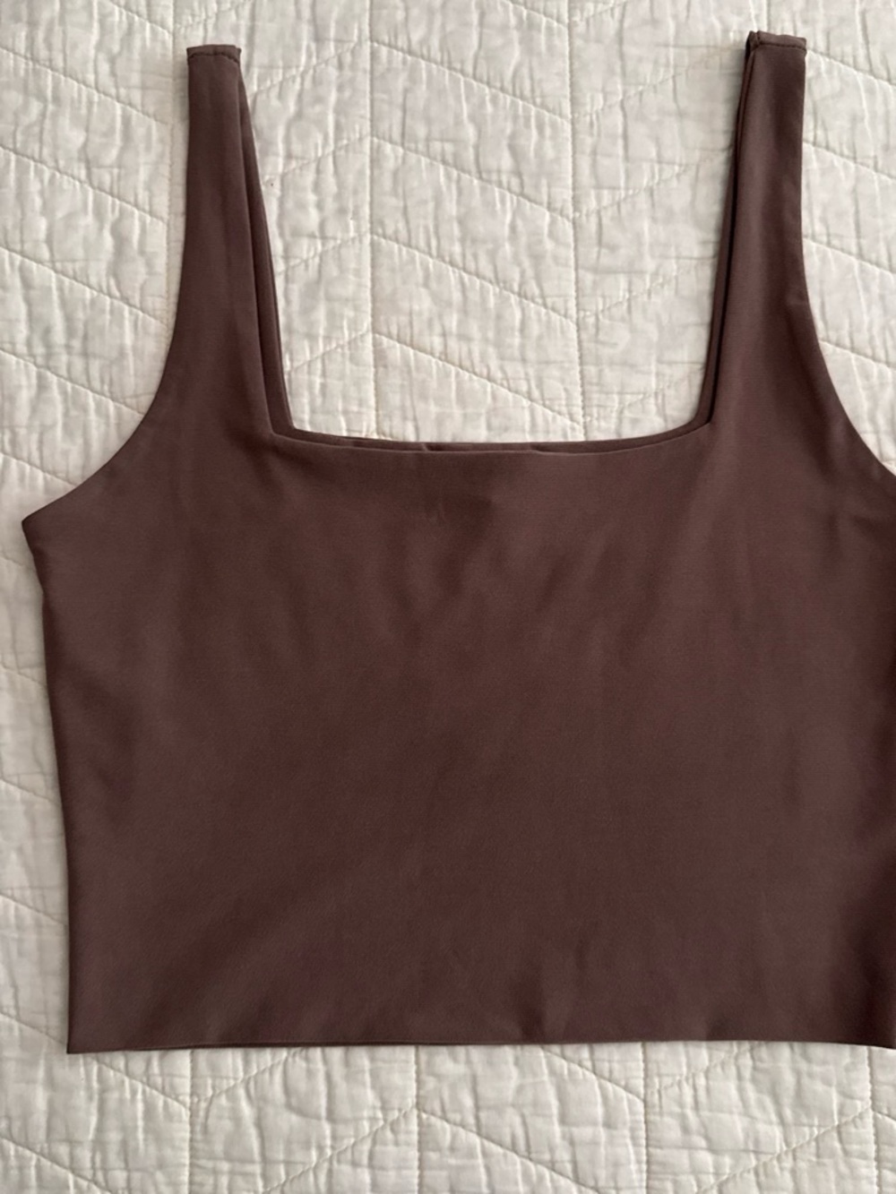 Brown Square-Neck Crop Tank Top